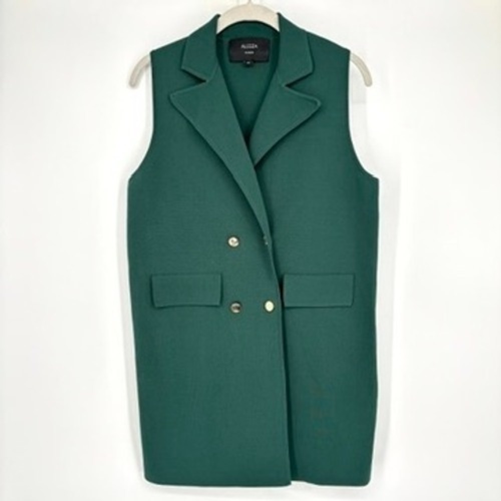Aleeza Paris Long Knit Blazer Vest Emerald Green Double Breasted Longline XS - Picture 2 of 14